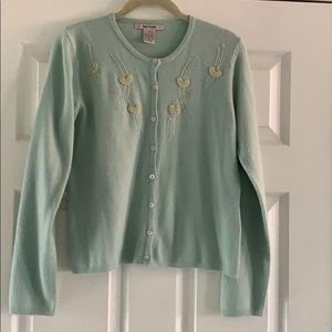 Free People seafoam green beaded cardigan sweater